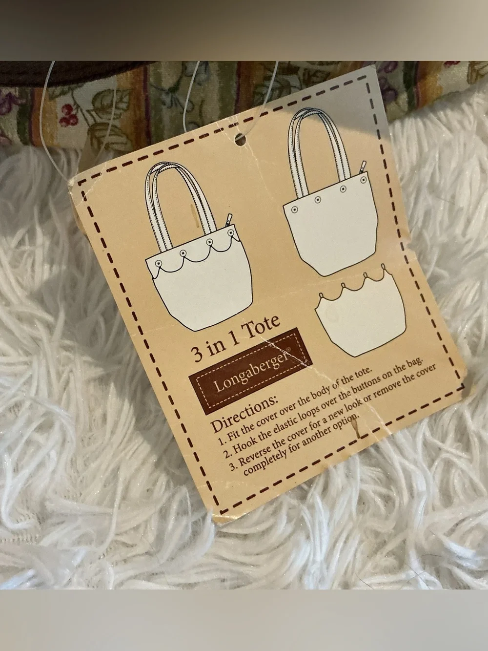Longaberger Homestead 3-in-1 Tote NWT Reversible Floral Brown Shoulder Bag
